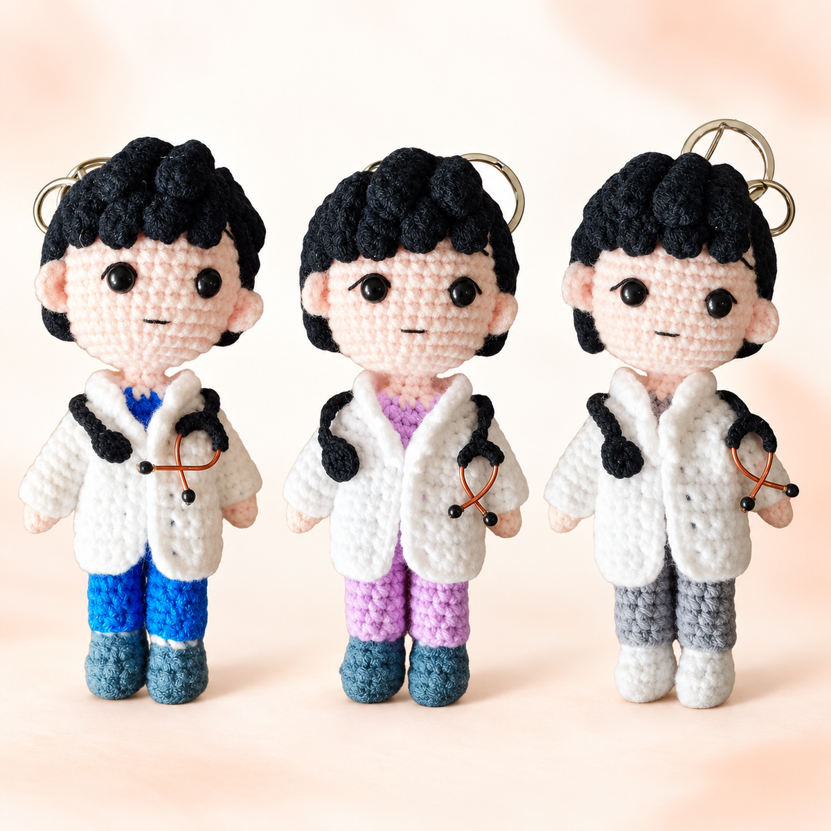 Male doctor crochet keychain