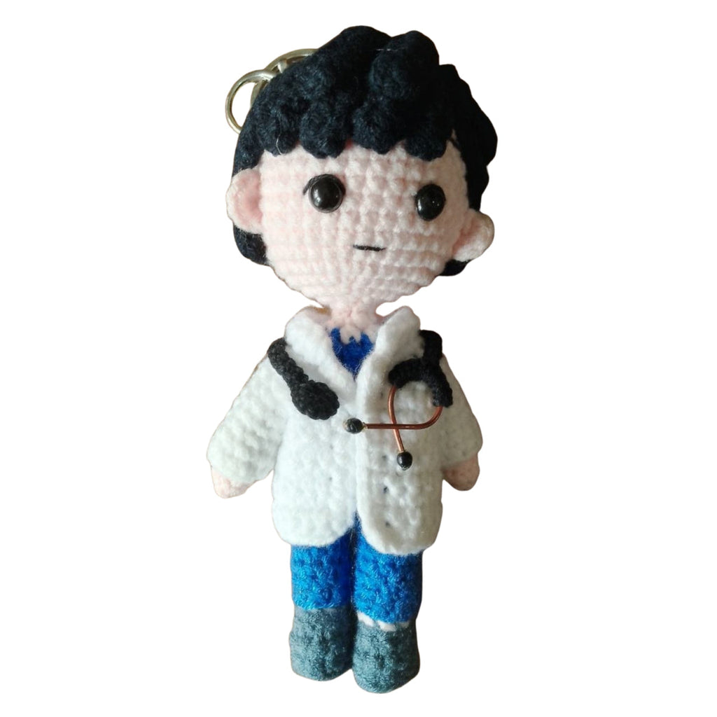 Male doctor crochet keychain